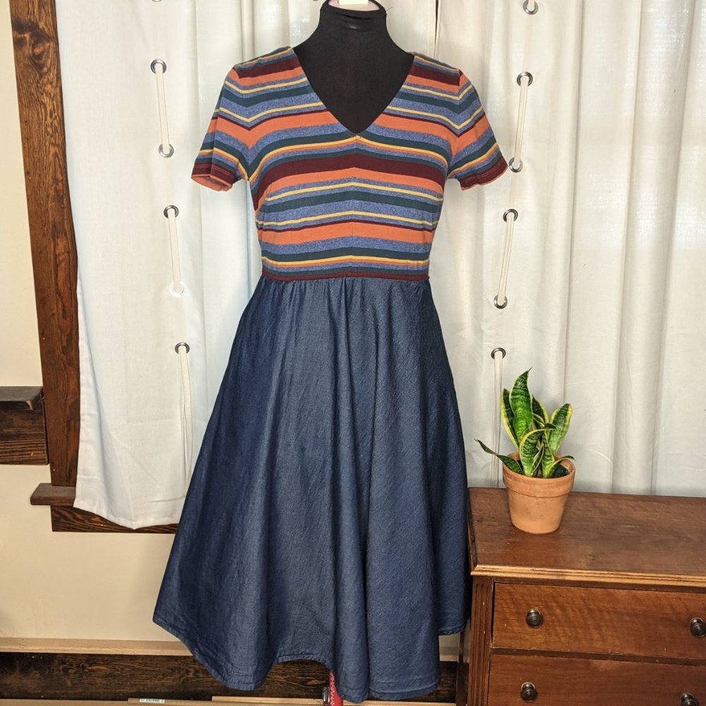 eShakti striped and denim A-line dress 6